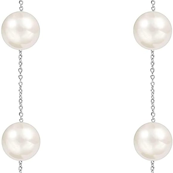 4" Long Pearl Delicate Silver Chain Earrings Chains Faux Pearls Minimalist New - Picture 3 of 5